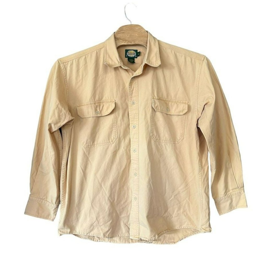 Cabela's Yellow Heavy Long Sleeve Double Pocket Button Outdoor Shirt Mens XL